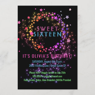 Invitation Neon Glow dans la fête des ténèbres  Sweet 16