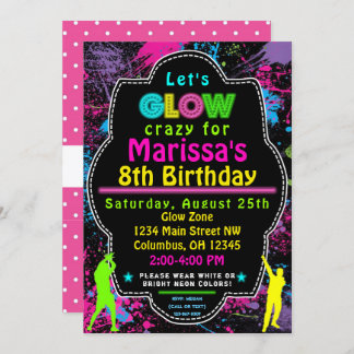 Invitation Neon Glow dans l'obscurité Anniversaire de enfant