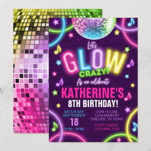 Invitation Neon Glow dans l'obscurité fête d'anniversaire Inv