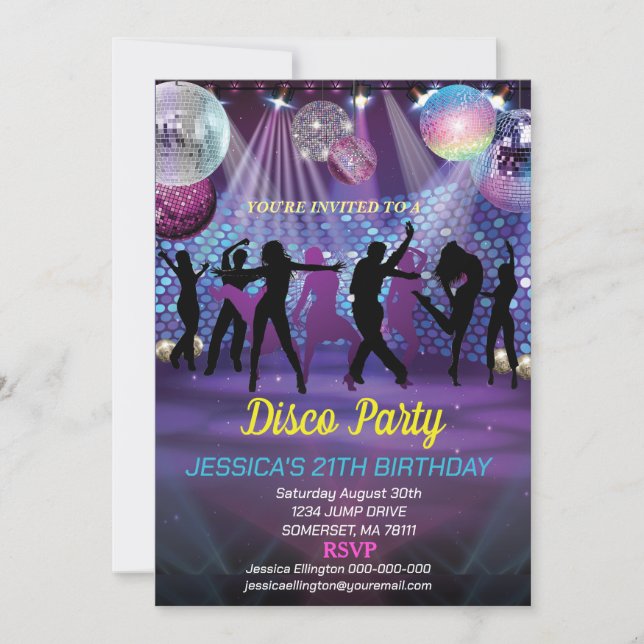 Invitation Neon Glow Disco Dance Anniversaire (Devant)