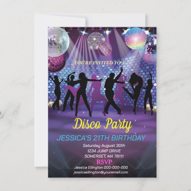 Invitation Neon Glow Disco Dance Anniversaire (Devant)