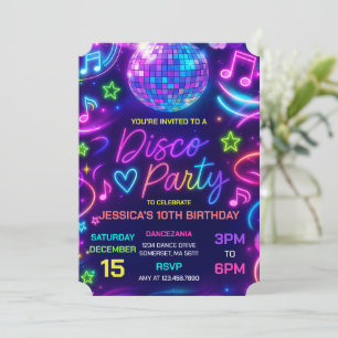 Invitation Neon Glow Disco Dance Party Anniversaire