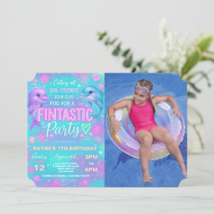 Invitation Neon Glow Dolphin Anniversaire Fête Photo Invitati