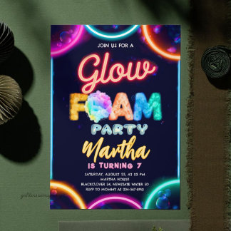 Invitation Neon Glow Foam Party Birthday - Color Bubbles Glow