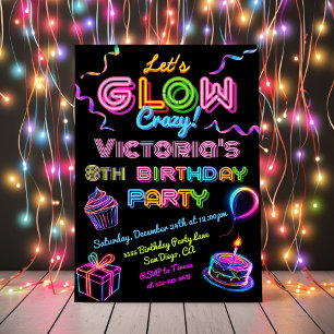 Invitation Neon Glow Fou fête d'anniversaire