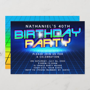 Invitation Neon Glow Grid Mens 40e fête d'anniversaire