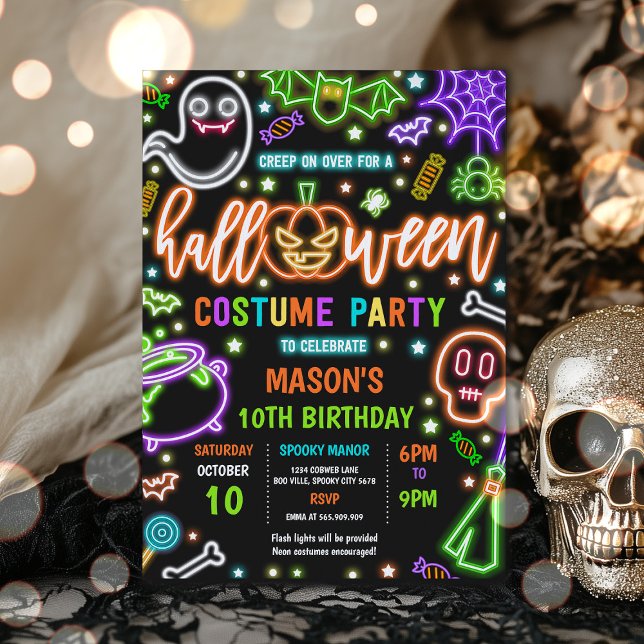 Invitation Neon Glow Halloween Costume fête Anniversaire (Créateur téléchargé)