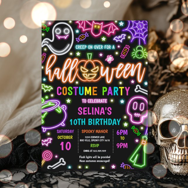 Invitation Neon Glow Halloween Costume fête Anniversaire (Créateur téléchargé)