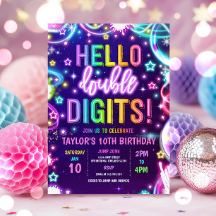 Invitation Neon Glow Hello Double chiffres 10e anniversaire f