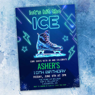 Invitation Neon Glow Ice Patinage Anniversaire *Invitation SE