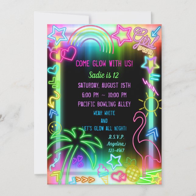 Invitation Neon Glow in Dark, Rainbow Cheetah print (Devant)