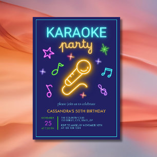 Invitation Neon Glow Music Karaoke Anniversaire