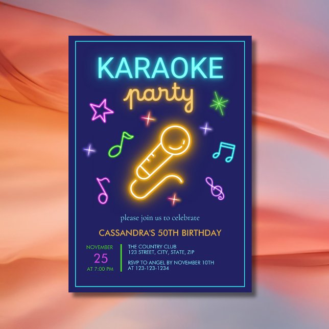 Invitation Neon Glow Music Karaoke Anniversaire (Créateur téléchargé)