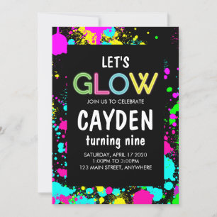 Invitation Neon Glow Paint Splatter Anniversaire