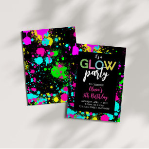 Invitation Neon Glow Paint Splatter Anniversaire