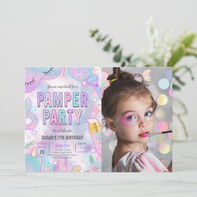 Invitation Neon Glow Pamper Spa Party Anniversaire Photo (Debout devant)