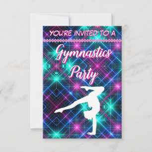 Invitation Neon Glow Party Gymnastique Anniversaire
