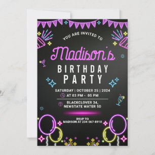 Invitation Neon Glow Party modifiable Anniversaire de fête In