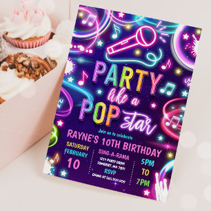 Invitation Neon Glow Pop Star Dance Musique Anniversaire