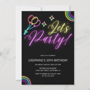 Invitation Neon Glow Rainbow Balloon Anniversaire