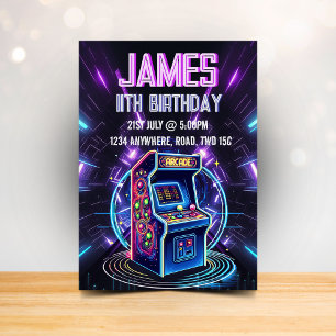 Invitation Neon Glow Retro Arcade Jeu Anniversaire