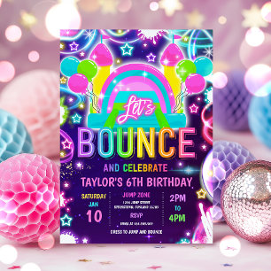 Invitation Neon Glow Tie Dye Bounce House Anniversaire