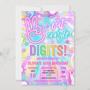Invitation Neon Glow Tie Dye Peace Out Chiffres simples Anniv