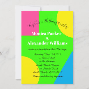 Invitation Neon Green Jaune Rose Bleu moderne Mariage rétro