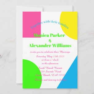Invitation Neon Green Jaune Rose Bleu Moderne Rétro Mariage I