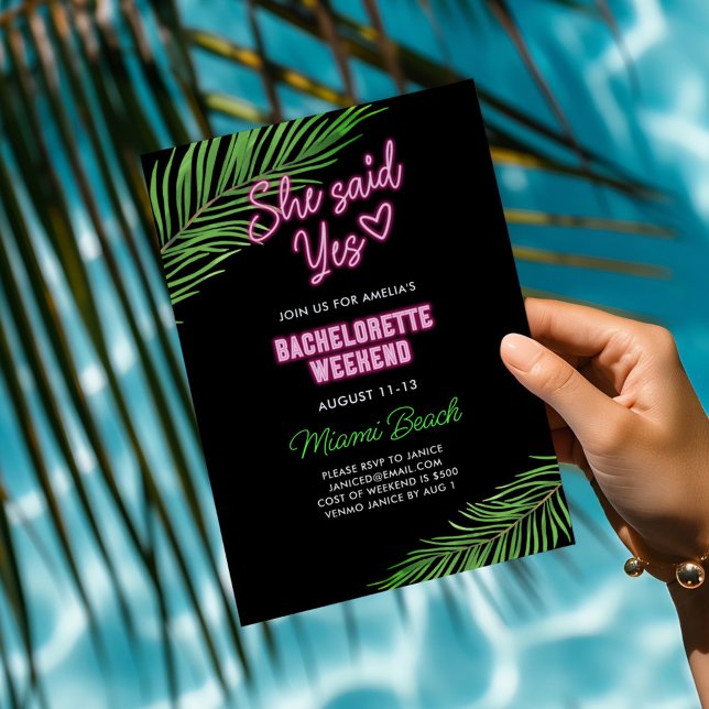 Invitation Neon Green & Pink Tropical Bachelorette Week-end (Créateur téléchargé)