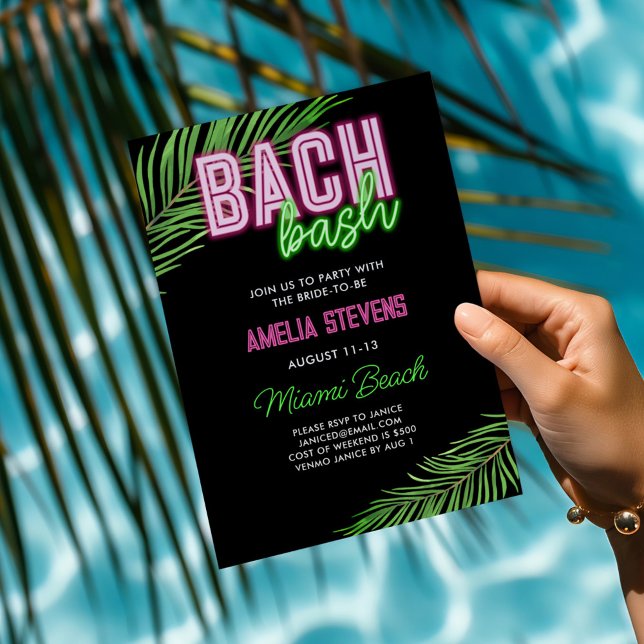 Invitation Neon Green & Pink Tropical Bachelorette Week-end (Créateur téléchargé)