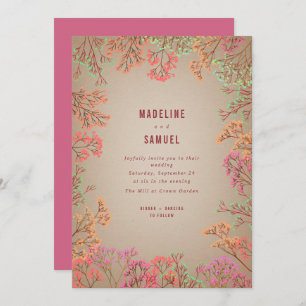 Invitation Neon Gypsophila Botanique Hot rose Mariage Invitat