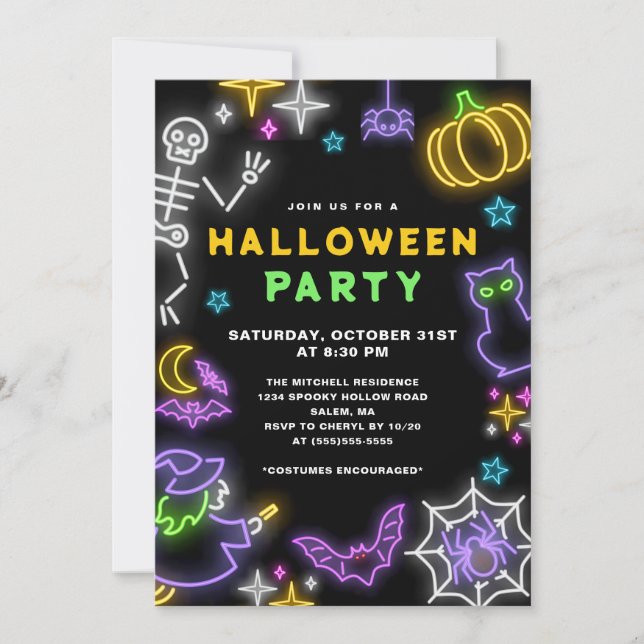 Invitation Neon Halloween (Devant)