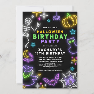 Invitation Neon Halloween Boys 11ème anniversaire Costume Par
