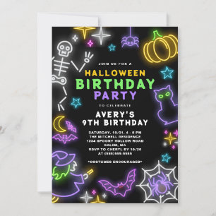 Invitation Neon Halloween Boys 9e Anniversaire Costume Party