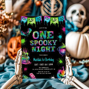 Invitation Neon Halloween effrayant 1er anniversaire