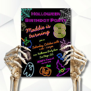 Invitation Neon Halloween fête d'anniversaire