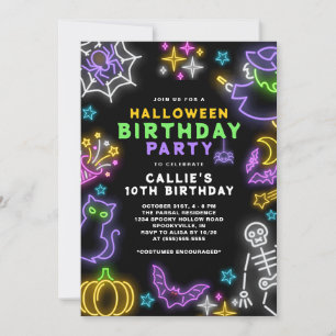 Invitation Neon Halloween Filles 10e Anniversaire Costume fêt