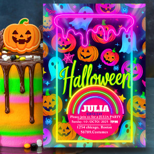 Invitation Neon Halloween léger arc-en-ciel Fête fantôme