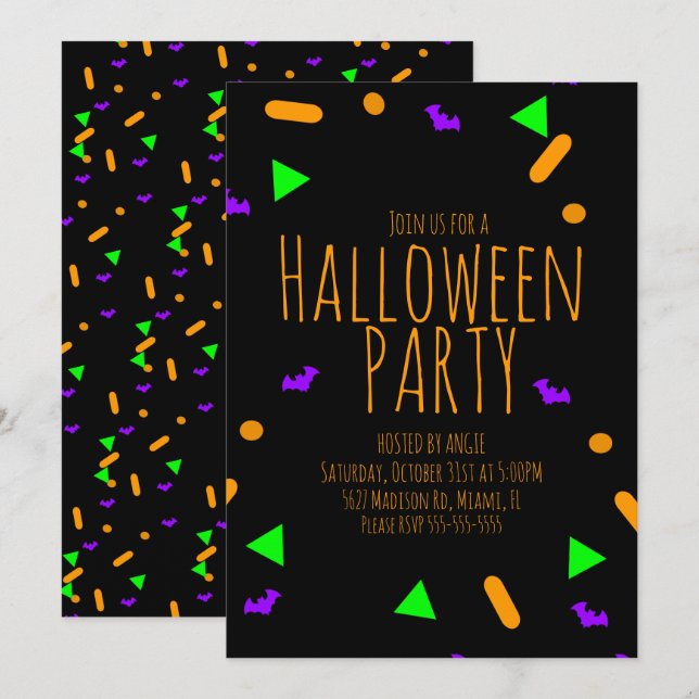 Invitation Neon Halloween Sprinkles Birthday Party Event (Devant / Derrière)