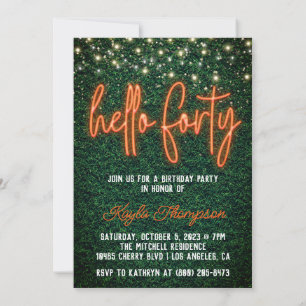 Invitation Neon Hello Quarante-dixième anniversaire Invitatio