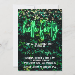 Invitation Neon Hello Quarante-dixième anniversaire Invitatio