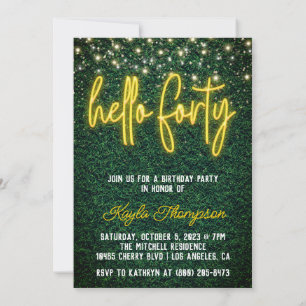 Invitation Neon Hello Quarante-dixième anniversaire Invitatio