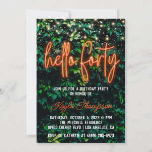 Invitation Neon Hello Quarante-dixième anniversaire Invitatio