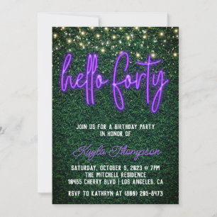 Invitation Neon Hello Quarante-dixième anniversaire Invitatio