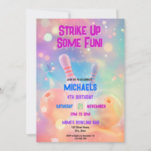 Invitation Neon Holographic Bowling Grève Une Fête Amusante