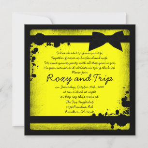 Invitation Neon jaune grunge noir ruban mariage invite