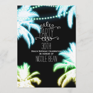 Invitation Neon Jouant Palm Trees Plage Fête été