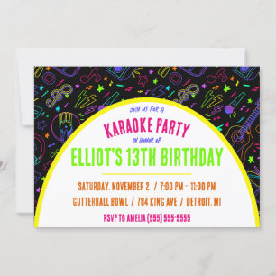 Invitation Neon Karaoke fête d'anniversaire