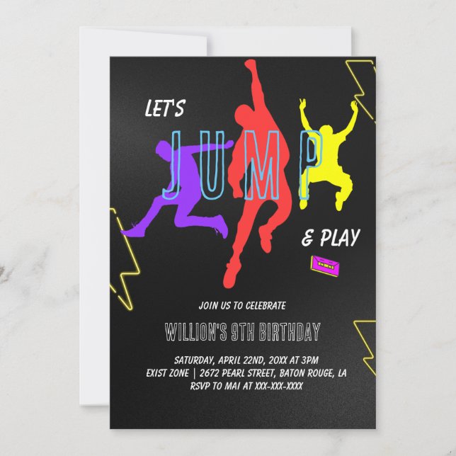 Invitation Neon Let's Jump Anniversaire de enfant Party (Devant)